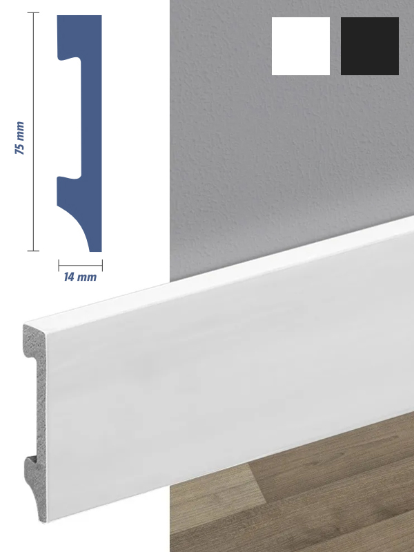 Zocalo PVC Waterproof Max W Cuadrado  2.90 ml - 14mm x 75mm