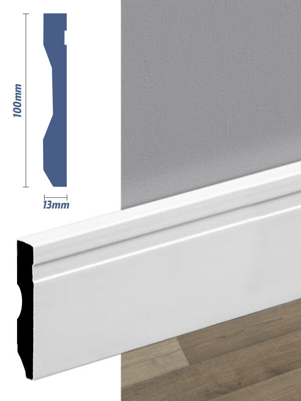 Zocalo PVC Waterproof SL102 Cuadrado Ranurado 2.40 ml - 13mm x 100mm