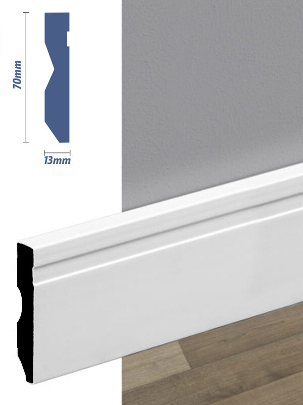 Zocalo PVC Waterproof SL72 Cuadrado Ranurado 2.40 ml - 13mm x 70mm