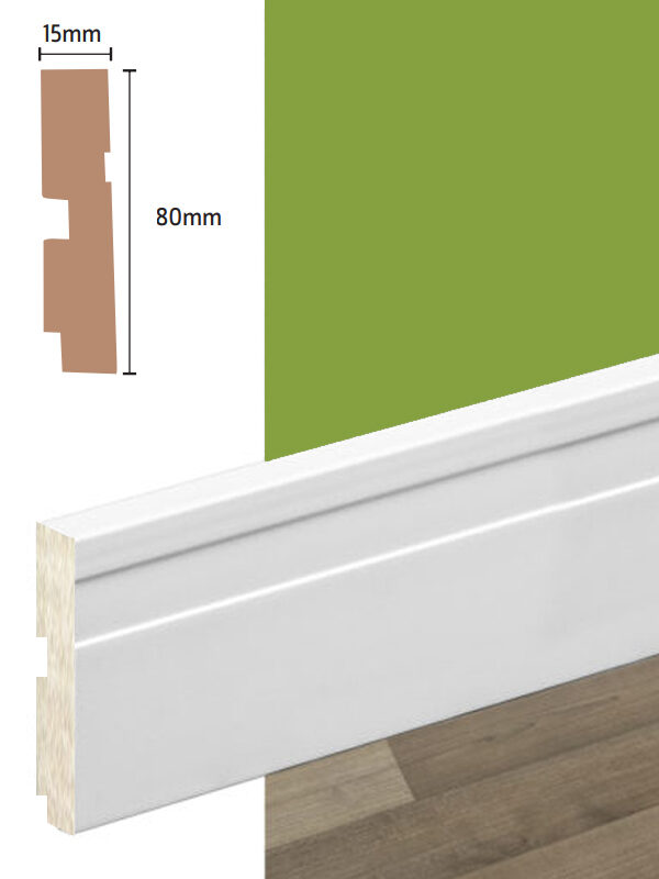 Zócalo MDF Foliado ZIBA Blanco 80mm x 2.75ml